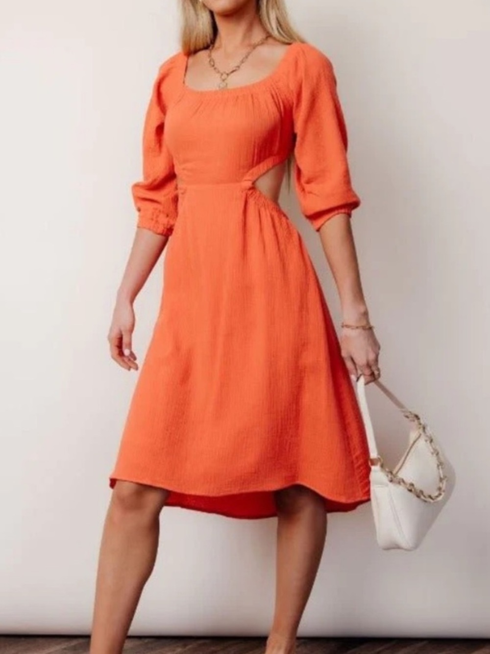 Bohme Laurene Midi Backless Dress Size M Orange / Coral Summer